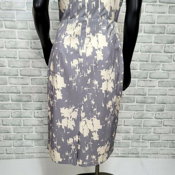 Karen Zambos Size M Rhys Grey Ivory Printed Crepe Cutout Sheath Dress - Picture 9 of 12